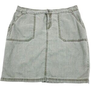 Sonoma Denim Mini Skirt Khaki Green Gray Stretch L 12 Women Hippie Festival Y2K